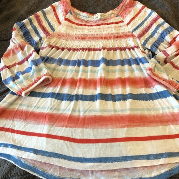 Anthropologie Tops - Anthropologie Meadow Rue Patriotic Red and Blue Long Sleeve Striped Tee L